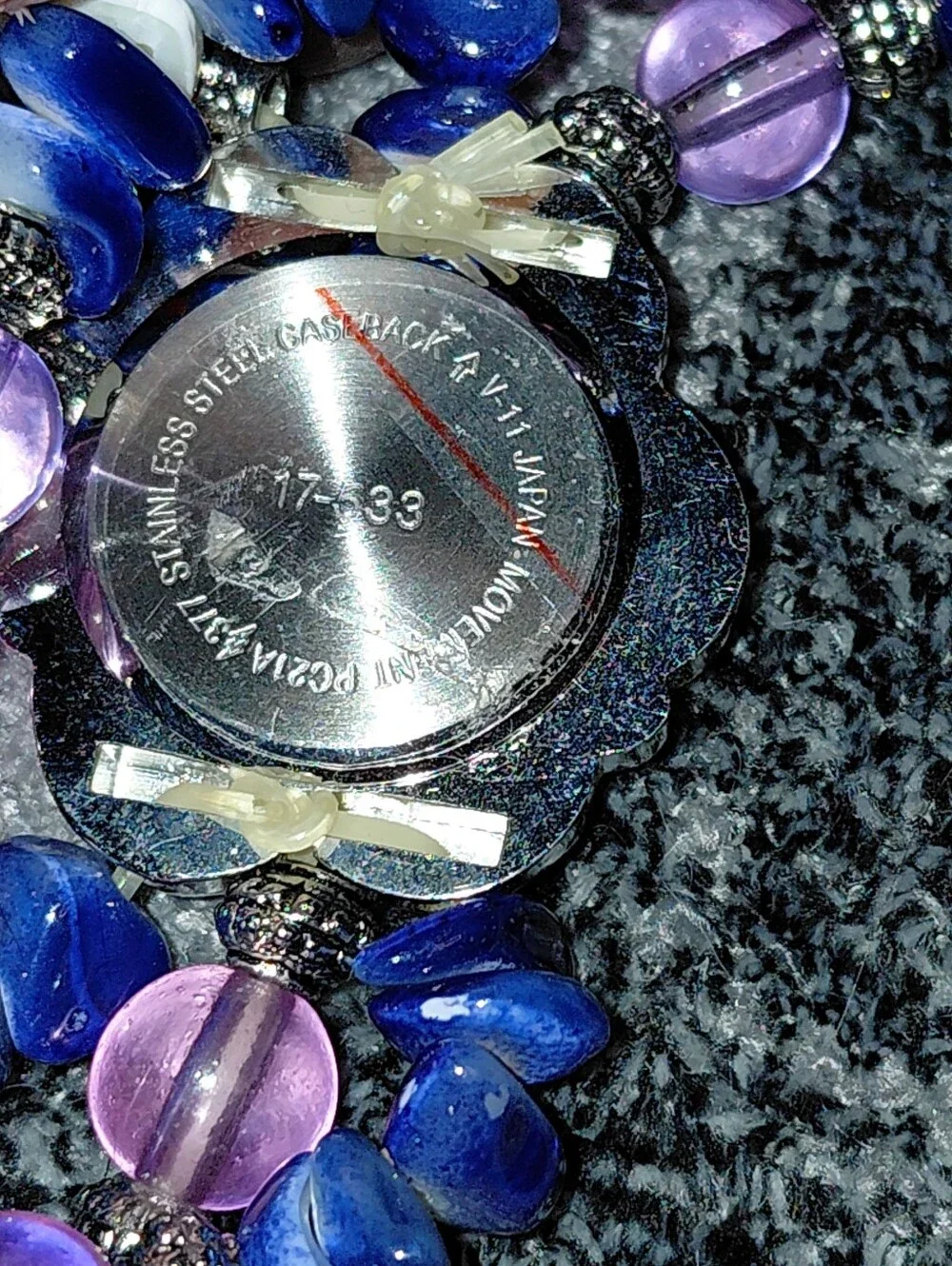 Vintage Boho Beaded Bracelet Watch Blue Stone Pink Glass Silver Floral Quartz CC